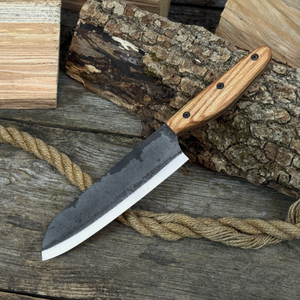 Couteau de cuisine de chef de 13 pouces, fabriqué à la main en acier haute teneur en carbone, avec manche en bois naturel et étui en cuir - Product Image 4