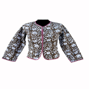 Veste en polaire réversible imprimée style vintage, motif floral indien, en coton, pour filles et femmes, manteau court d'hiver - Product Image 2