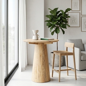 Robi Bar Table Modern Solid Wood High Pub Furniture Elegant Conical Pedestal Base Table For <b>Rustic</b> Contemporary Home Decor Style - Product Image 5