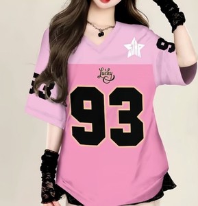 T-shirt de football uni à col en V et manches courtes pour femme, séchage rapide, écologique, style streetwear pour adolescentes - Product Image 3