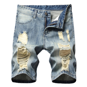 Men Denim Shorts Cotton Fifth <b>Pants</b> Ripped Jeans High Street <b>Old</b> School Breathable Shorts Embroidery Washed Baggy Shorts - Product Image 1