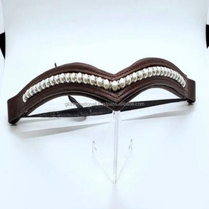 High Quality Empty Channel Dressage Brow Band for Horse with Cow Softy Padding Edge Stitching & Pearls Crystals Bling Brow Band - Product Image 3