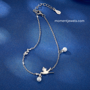 925 Silver Charm <b>Bracelet</b> Bird and Pearl Pendant Zircon Chain <b>Bracelet</b> Rhodium Plated Jewelry for Women - Product Image 5