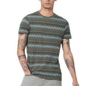 T-shirt à manches courtes pour homme, col rond, motif géométrique, tricoté, décontracté, respirant, coupe classique, en coton - Product Image 1