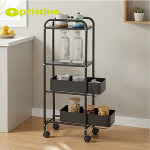 Carrito Auxiliar Metálico Moderno de 3 Niveles, Resistente y Delgado, con Ruedas y Fácil Limpieza, para Cocina y Sala de Estar, Contenedor de Alimentos - Product Image 4