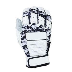White Leather Batting Gloves with Digital Camo Pattern Breathable Knit Fabric <b>Hook</b> And Loop Closure Unisex Adult Training - Product Image 2