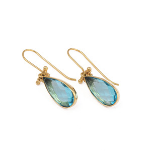 Classic 18K Gold Plated Topaz Drop <b>Earrings</b> Water Drop Shape Bezel Setting Women's Party Jewelry - Product Image 3