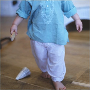 Cozy & Comfy Light Blue Short Summer Wear <b>Kaftan</b> Crafted By Soft Cotton With Beautiful Embroidery Long Sleeves & Front Button - Product Image 2