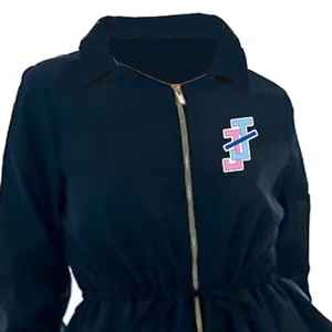 Chaqueta de motociclista para mujer Jack Jill, estilo peplum, azul marino, con cremallera frontal, informal, a la moda, con volantes en el bajo, bordado, forro de algodón, elegante - Product Image 4