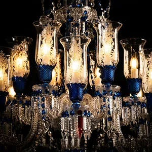 Lustre en cristal importé, 24 lumières, luxe, cristal bleu, luminaire de plafond pour salon, salle à manger, hôtel, décoration de mariage, premium - Product Image 6