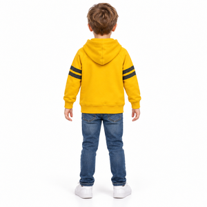 Sudadera con capucha de lana para bebés, color amarillo, con estampado de camión, manga regular, ropa informal con capucha - Product Image 3