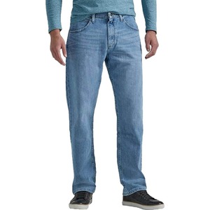 Jeans de mezclilla para hombre, lavados con efecto desgastado, de peso medio, corte regular, casuales, azules, de algodón, para otoño. - Product Image 1