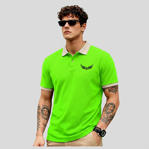 เสื้อเชิ้ตผู้ชายสีดำผ้าฝ้ายถักเนื้อแน่นแบบอ็อกซ์ฟอร์ด แขนสั้น พิมพ์ลายโลโก้ดิจิทัล สวมใส่สบายๆ - Product Image 4