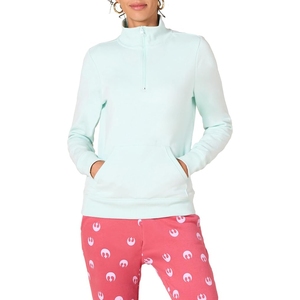Sweat-shirt bleu clair pour femme avec fermeture éclair quart de tour, poches, coupe classique, col montant, manches longues, idéal pour l'automne - Product Image 1