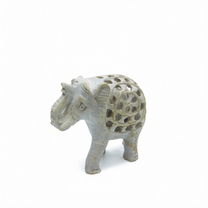 Hand Carved Marble Elephant Sculpture Natural Stone Animal <b>Figurine</b> Wildlife Ornament With Open Work Lattice Design Jali Work - Product Image 6