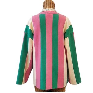เสื้อสเวตเตอร์ลายทางสีชมพูสีเขียวผู้หญิงแขนยาวถักคาร์ดิแกนแฟชั่นลำลองหลวมพอดีเสื้อสเวตเตอร์เสื้อกันหนาวมีสไตล์เสื้อผ้าฤดูหนาว - Product Image 5