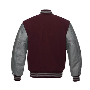 Chaqueta Varsity de Lona Sólida Color Granate para Hombre con Mangas de PU Gris, Cierre de Botones, Estilo Casual para Invierno, Corte Regular, Cuello en V - Product Image 3