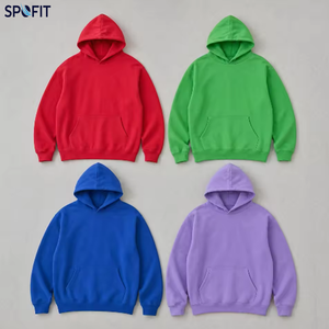 Sweat à capuche épais 100 % coton pour homme, couleur unie, doublé, coupe décontractée oversize, avec poche, streetwear d'hiver - Product Image 2