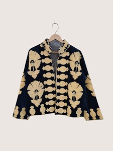 Manteau en velours brodé de fleurs de style chinois, col mandarin, manches longues, veste courte, vêtements d'automne, vêtements décontractés pour femmes adultes - Product Image 1