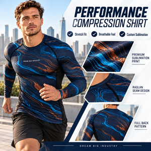 Custom Men's Long Sleeve <b>Compression</b> <b>Shirt</b> Blue <b>Black</b> Graphic Print Tight Fit Rash Guard Sports Training Gym Athletic Base Layer - Product Image 5