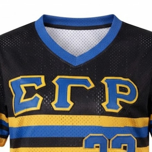 Maillot de baseball SGRHO noir, bleu roi et or, à rayures, à manches courtes, col en V, avec lettres grecques 1922, pour sororité, équipe universitaire et sports - Product Image 3
