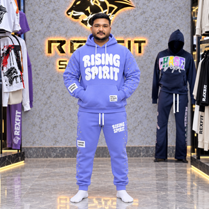 Heavyweight Fleece Pullover Tracksuit with Puff Graphic Rhinestone Detail Kangaroo Pocket <b>Cuffed</b> <b>Joggers</b> mens Custom Label Set - Product Image 1