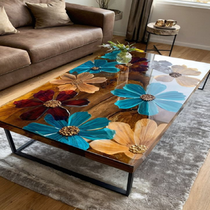 Une magnifique table de rivière rectangulaire de grande taille avec un centre en résine bleue fluide est disponible à prix de gros. - Product Image 3