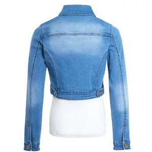 Women's Denim Trucker <b>Jacket</b> Full <b>Sleeve</b> Button Front Turn-down Collar Spring <b>Short</b> Length Solid Color Cotton Woven <b>Jacket</b> - Product Image 3