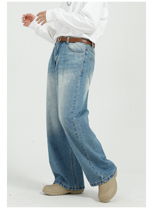 Jeans personnalisés en gros pour femmes, style streetwear hip-hop, ourlet brut, coupe ample, délavé soleil, bleu foncé, jambe large, vintage, 100% coton - Product Image 4