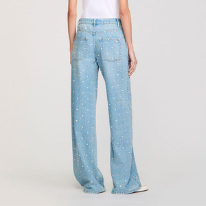 Jeans de Mezclilla Rectos de Cintura Alta para Mujer, Transpirables, con Diseño de Puntos Azules Claros, Corte Holgado Informal, Estilo Urbano de Primavera - Product Image 3