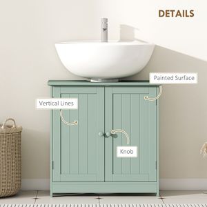 Mobile da Bagno Verde Scuro con 2 Ante e Ripiano Regolabile, Soluzione di Stoccaggio Sotto il Lavabo - Product Image 6