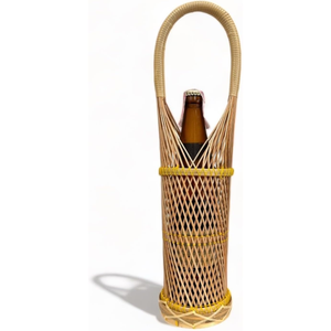 Cesta para Botellas de Vino, Soporte Tejido de Mimbre con Asa, Estante de Almacenamiento de Bambú y Ratán - Product Image 4