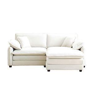 Two-Seater L-Shaped Corduroy <b>Sofa</b> with Ottoman Beige <b>Small</b> Living Spaces Living Room Furniture - Product Image 4
