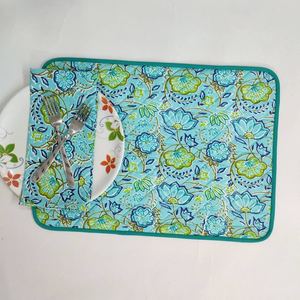 <b>Blue</b> Flower quilted Placemat napkin Block Print fabric <b>table</b> <b>mat</b> easy care machine washable rustic kitchen decor dining <b>mat</b> - Product Image 2