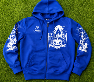 Custom Halloween Zipper Hoodie Unisex Heavyweight Fleece Hooded Jacket Featuring Vintage Ghost <b>Pumpkin</b> <b>Skeleton</b> Artwork OEM ODM - Product Image 6