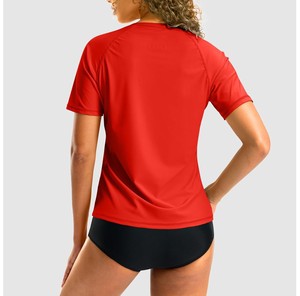 Premium Quality Unisex Red Black Color Blocked Short Sleeve Rash Guard Quick Dry Spandex/Polyester <b>Swim</b> <b>Shirt</b> UPF50+ - Product Image 2