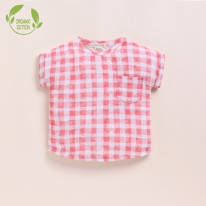 Camisetas extragrandes de muselina orgánica de Primera calidad-Estampado de cuadros rosas - Product Image 1