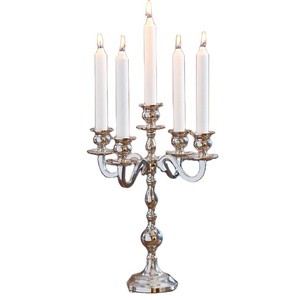 Candelabro de Metal de 5 brazos de plata brillante de tamaño personalizado atractivo soporte para velas de boda diseño único para tarro de velas - Product Image 1