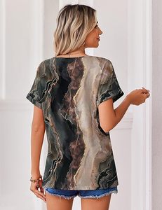 Women's Crew Neck <b>Cap</b> <b>Sleeve</b> Floral Printed Jersey Soft Stretch <b>Top</b> Loose Fit Breathable Casual Spring Summer Style - Product Image 6