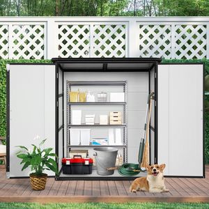Casetta da Giardino Impermeabile in Resina 5x3FT con Porte Chiudibili a Chiave per Biciclette e Mobili da Esterno - Product Image 1
