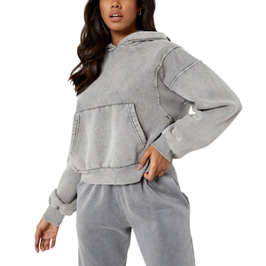 Sweat-shirt court à capuche en coton pour femme, décontracté, OEM, fabricant, fournisseur en gros, usine, écologique, design 2-en-1, teint en pièce - Product Image 1