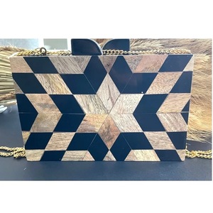 Wood Pattern Resin Clutch Bag Artistic Geometric Design <b>Gold</b> Chain Handle Fashion Statement Accessory - Product Image 5