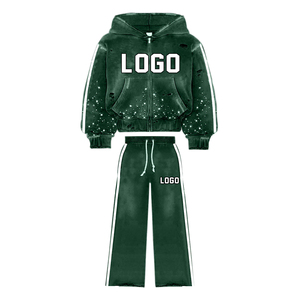 Ensemble de survêtement pour homme avec strass rouges, sweat-shirt à capuche zippé avec poches latérales et pantalon à cordon de serrage, survêtement décontracté avec strass - Product Image 3