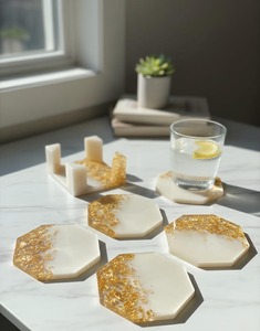 Handmade <b>Epoxy</b> <b>Resin</b> Coasters With Gold Leaf Inlay Irregular Shape Home Decoration Crafted For Coffee <b>Table</b> Use - Product Image 3