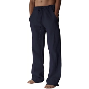Men's Navy Blue Cotton Sweatpants Elastic Waist Drawstring Casual <b>Pants</b> with Side Pockets Lightweight <b>Summer</b> Wear - Product Image 1
