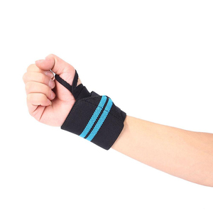 ASKIM IMPEX Sangles de soutien pour poignets noires avec rayures bleues, fermeture auto-agrippante pour exercices de gymnastique, étirements et sécurité sportive - Product Image 1