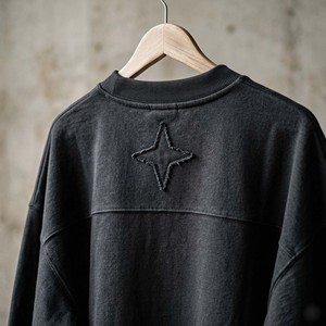 Custom OEM Heavyweight Oversized <b>Men</b> Sweatshirt Drop Shoulder Streetwear <b>Pullover</b> with Raw Edge Star Applique - Product Image 6