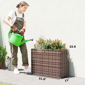 Maceta Rectangular Alta de Mimbre Sintético Marrón con Orificios y Revestimiento Extraíble, Maceta Grande para Plantas de Interior y Exterior - Product Image 3