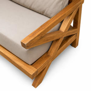Modern Solid Teak <b>Wood</b> 2 Seater <b>Sofa</b> Upholstered Cushions <b>Sofa</b> Bed <b>Frame</b> Lounge Loveseat Apartment Living Room Hotel Furniture - Product Image 5