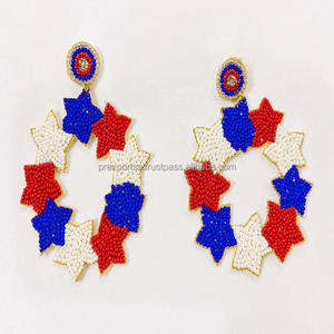 Boucles d'oreilles pendantes en perles de rocaille bohèmes à motif de drapeau américain, sans nickel, cadeau patriotique, fabrication artisanale indienne, unisexe, commémorative - Product Image 4